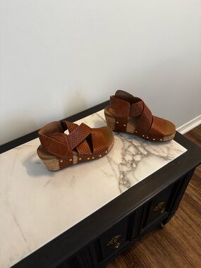 Corkys Chestnut Perforated Cork Wedge Sandals